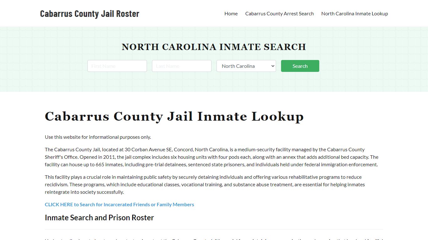 Cabarrus County Jail Roster Lookup, NC, Inmate Search