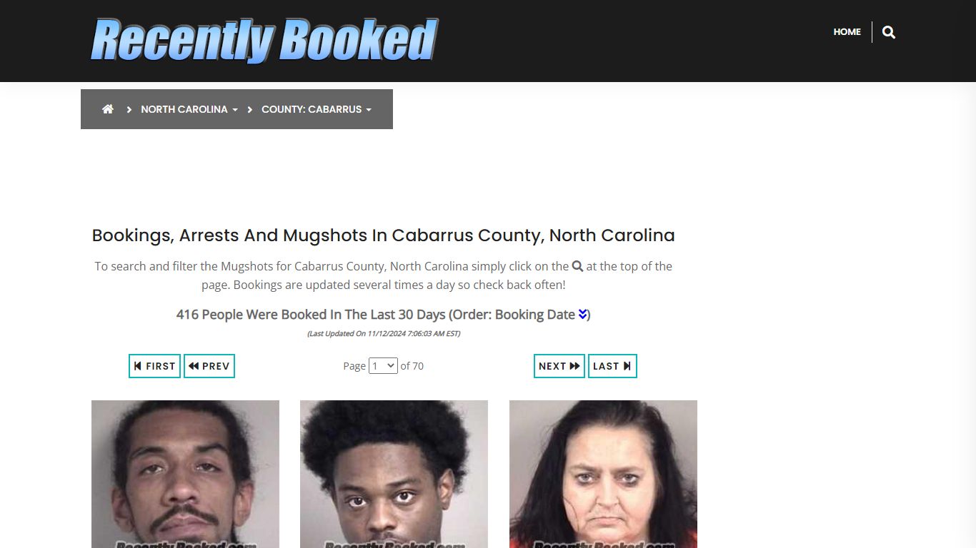 Bookings, Arrests and Mugshots in Cabarrus County, North Carolina